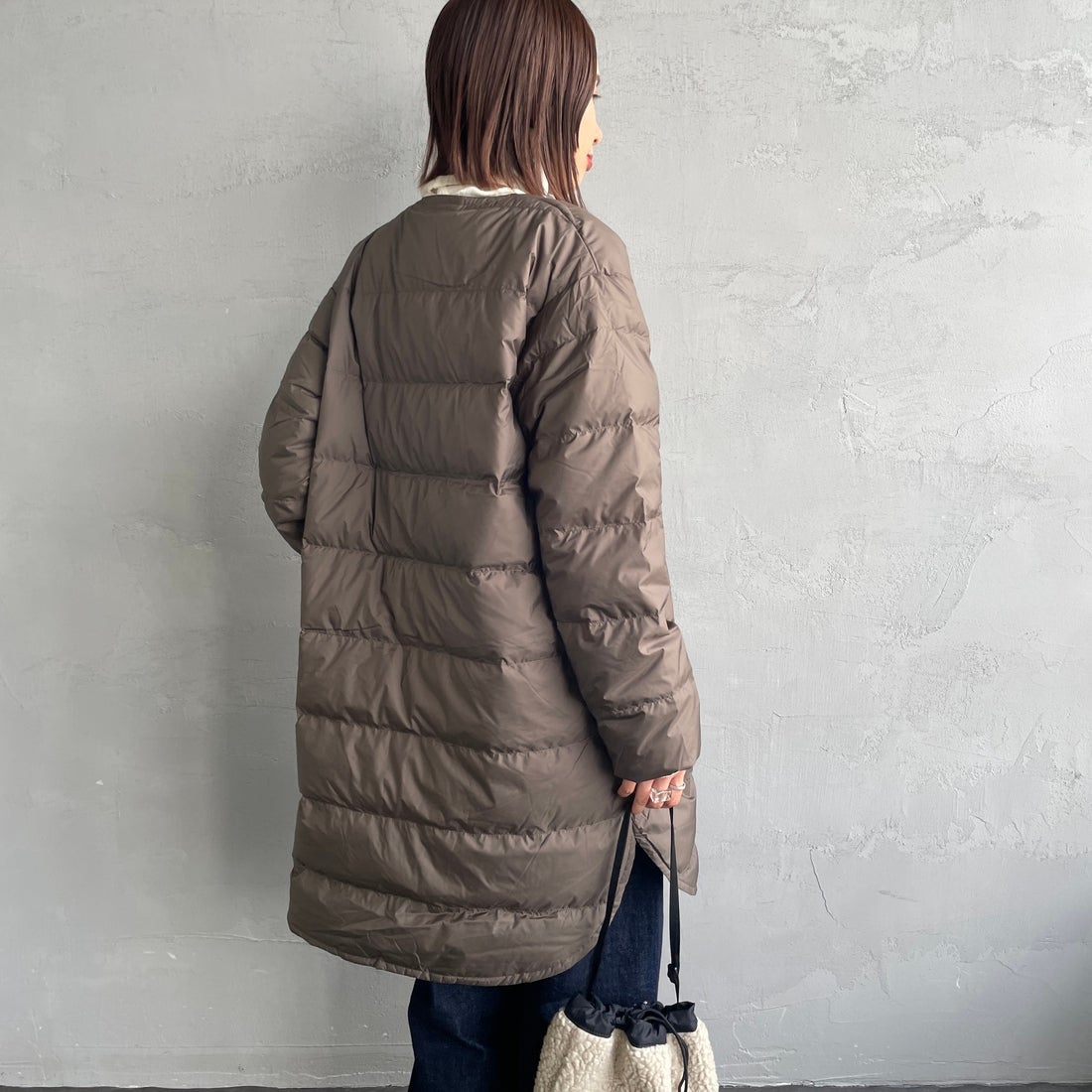 ORCIVAL [オーシバル] ラウンドネックロングコート [OR-A0602DPR] OLIVE GREE &&モデル身長：159cm 着用サイズ：2&&