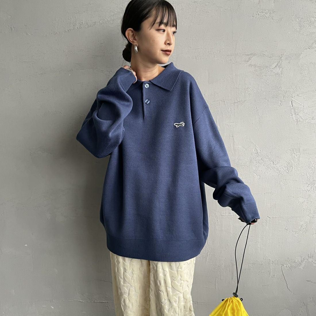 THE FOX [ザフォックス] 別注 ポロカラーニット [JFL25AW-04-JF] BLUE &&モデル身長：150cm 着用サイズ：S&&