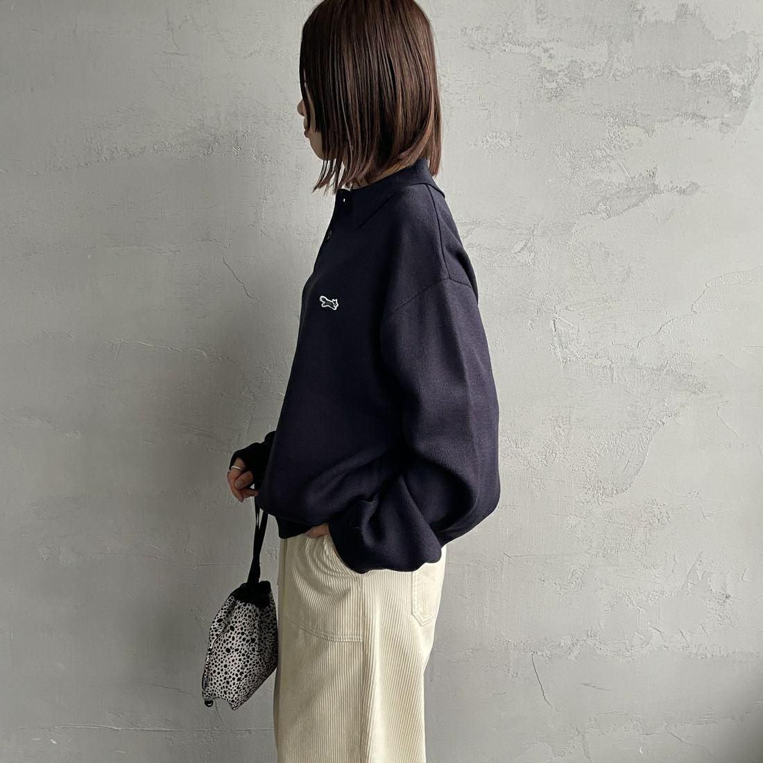 THE FOX [ザフォックス] 別注 ポロカラーニット [JFL25AW-04-JF] NAVY &&モデル身長：159cm 着用サイズ：S&&