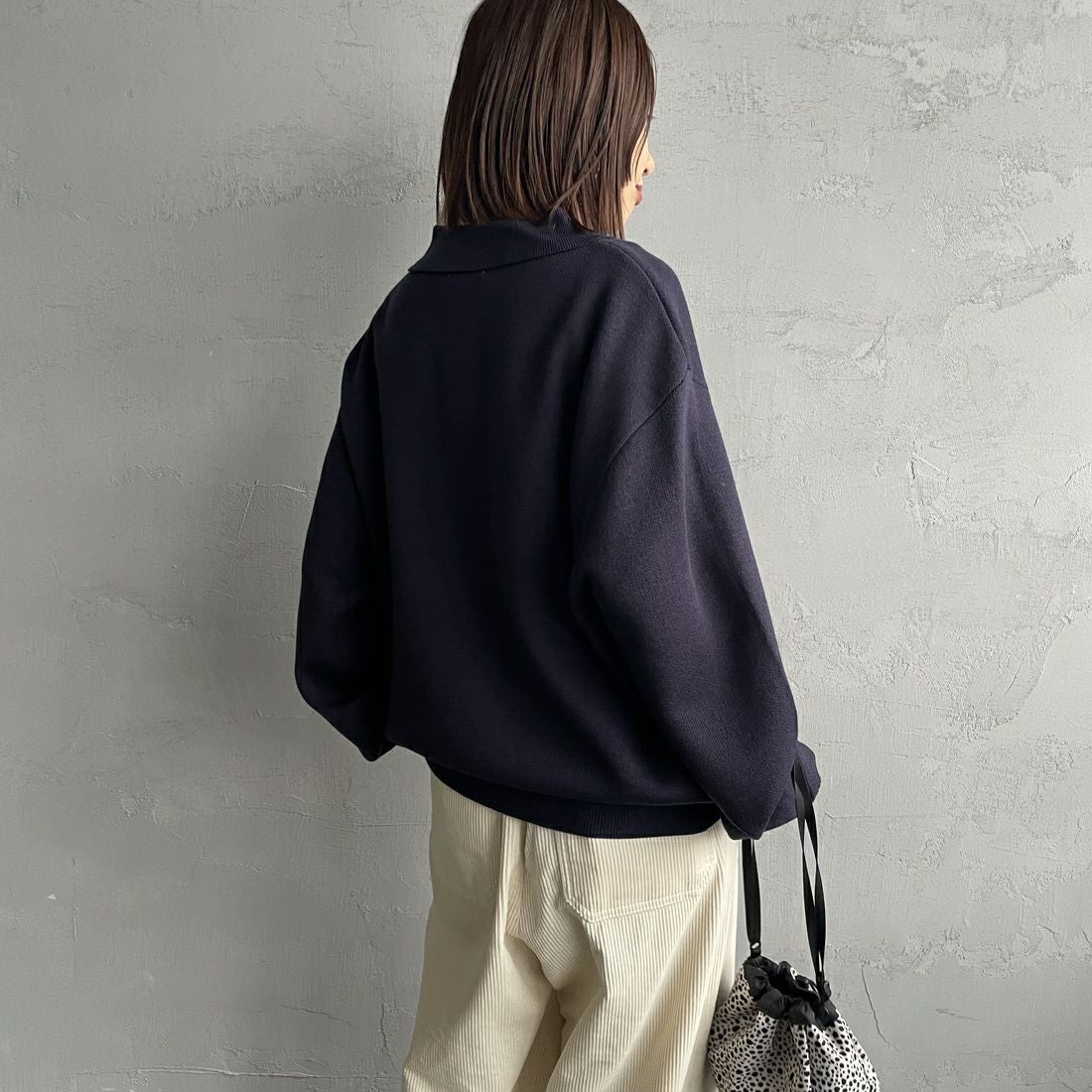 THE FOX [ザフォックス] 別注 ポロカラーニット [JFL25AW-04-JF] NAVY &&モデル身長：159cm 着用サイズ：S&&