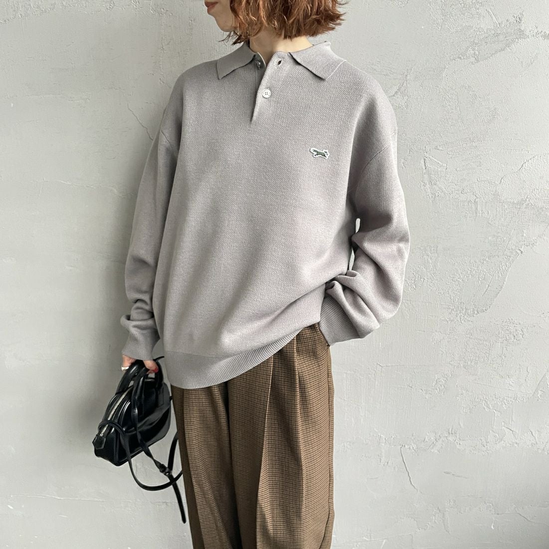 THE FOX [ザフォックス] 別注 ポロカラーニット [JFL25AW-04-JF] GRAY &&モデル身長：158cm 着用サイズ：S&&