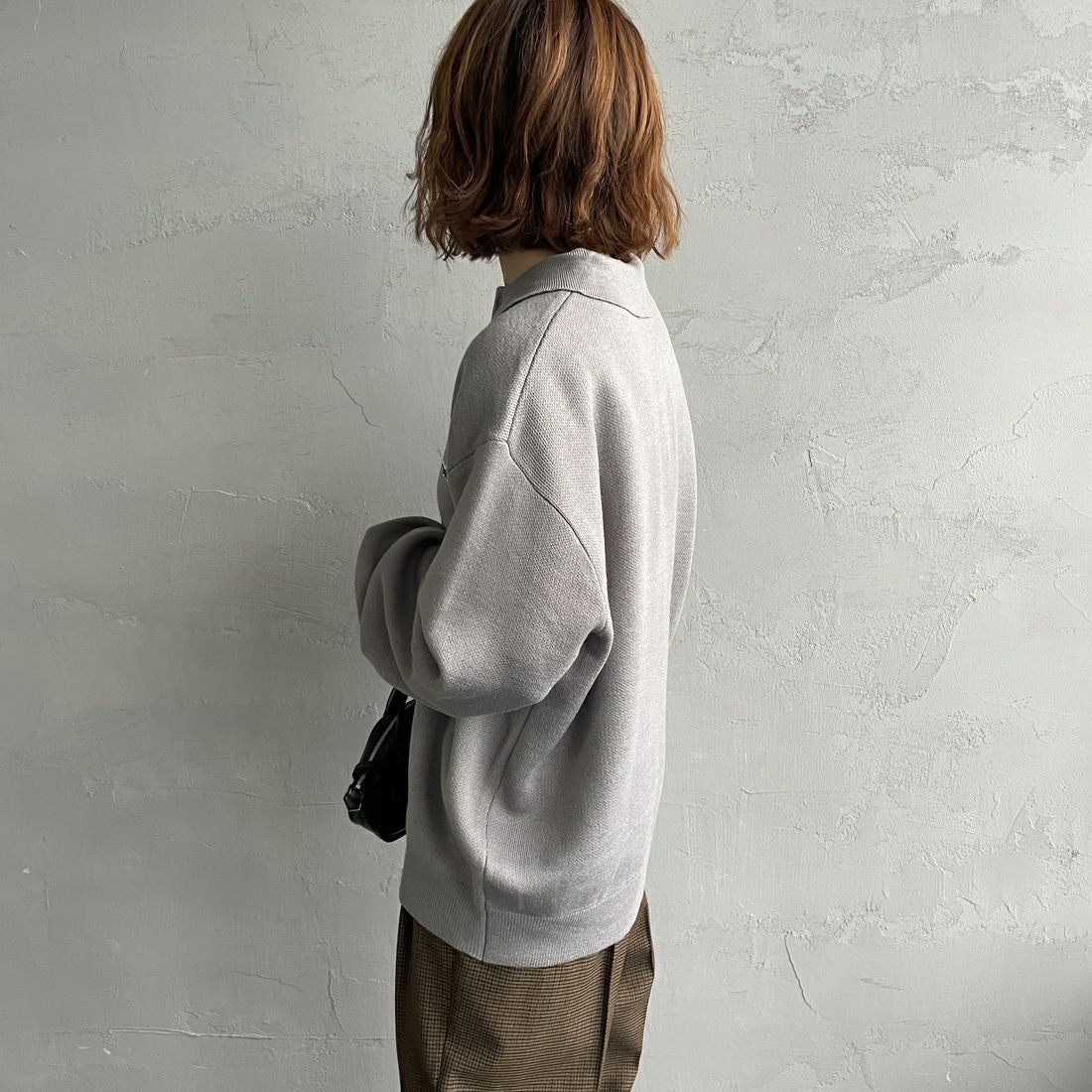 THE FOX [ザフォックス] 別注 ポロカラーニット [JFL25AW-04-JF] GRAY &&モデル身長：158cm 着用サイズ：S&&