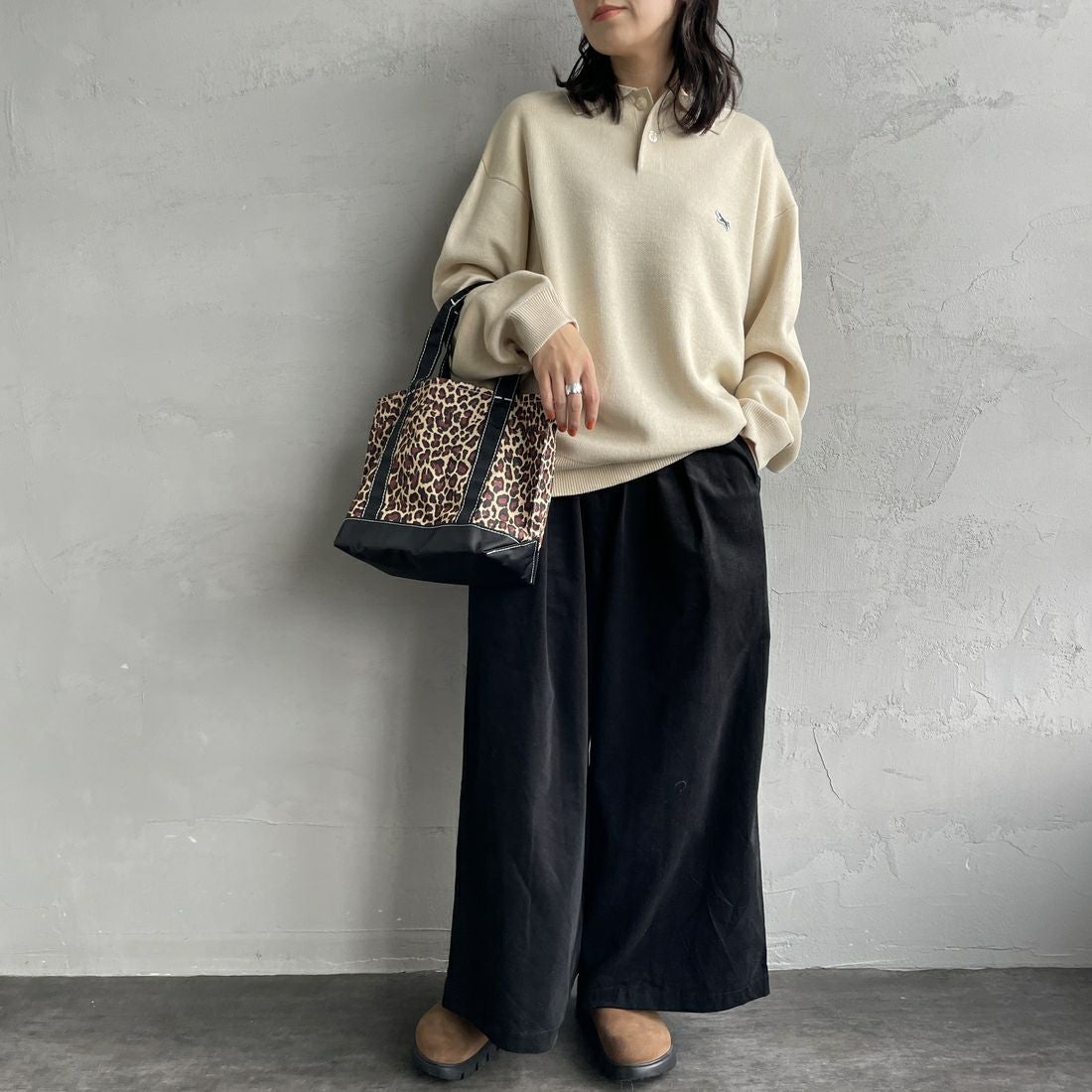 THE FOX [ザフォックス] 別注 ポロカラーニット [JFL25AW-04-JF] NATURAL &&モデル身長：160cm 着用サイズ：S&&