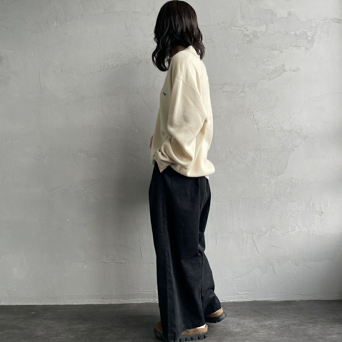 THE FOX [ザフォックス] 別注 ポロカラーニット [JFL25AW-04-JF] NATURAL &&モデル身長：160cm 着用サイズ：S&&