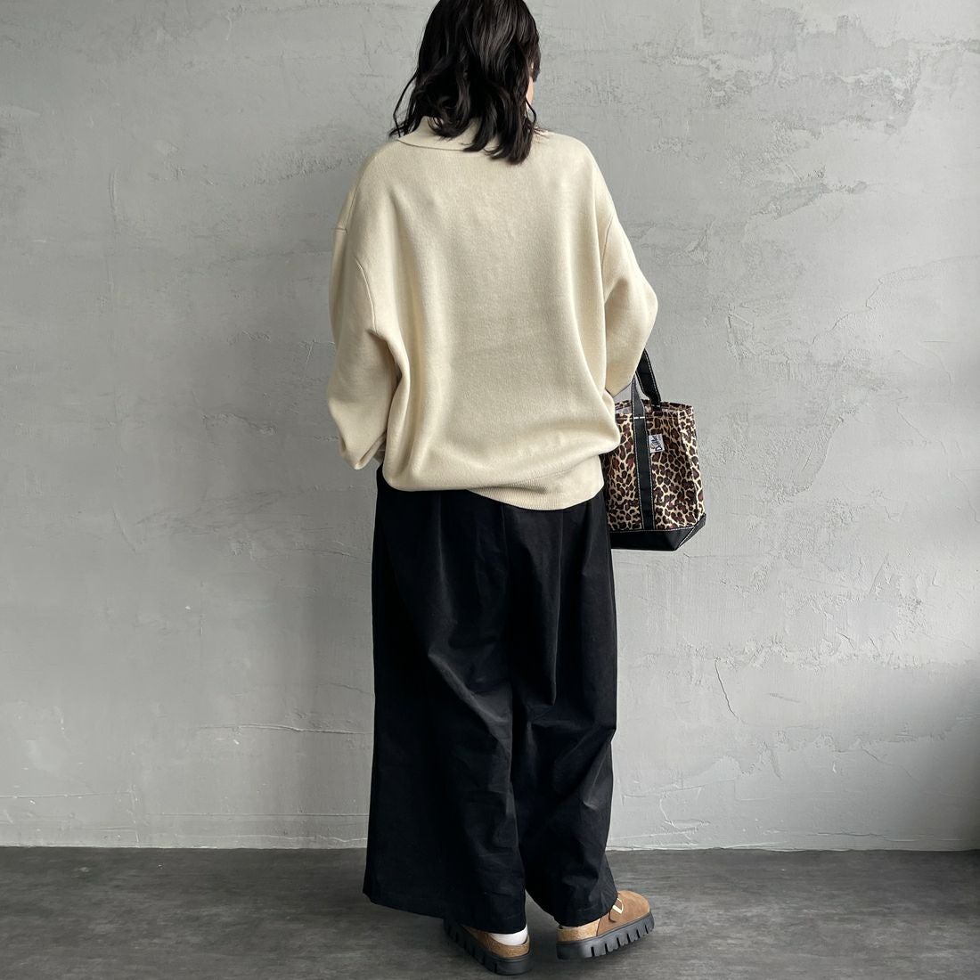 THE FOX [ザフォックス] 別注 ポロカラーニット [JFL25AW-04-JF] NATURAL &&モデル身長：160cm 着用サイズ：S&&