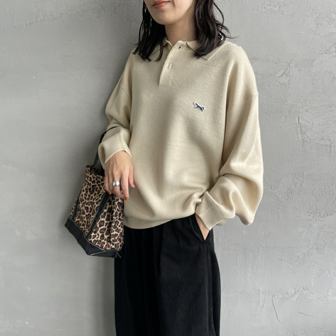 THE FOX [ザフォックス] 別注 ポロカラーニット [JFL25AW-04-JF] NATURAL &&モデル身長：160cm 着用サイズ：S&&