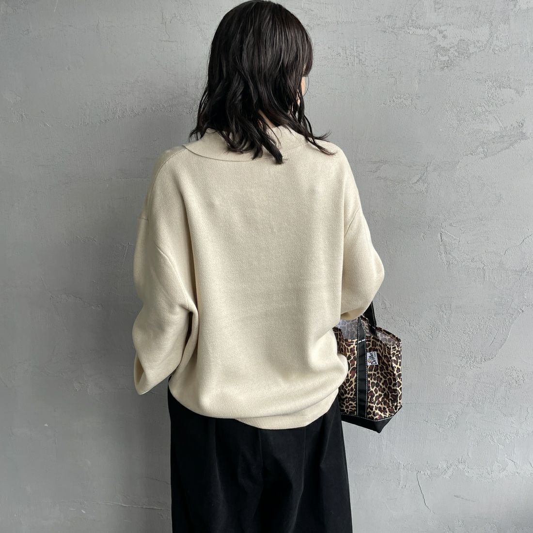 THE FOX [ザフォックス] 別注 ポロカラーニット [JFL25AW-04-JF] NATURAL &&モデル身長：160cm 着用サイズ：S&&