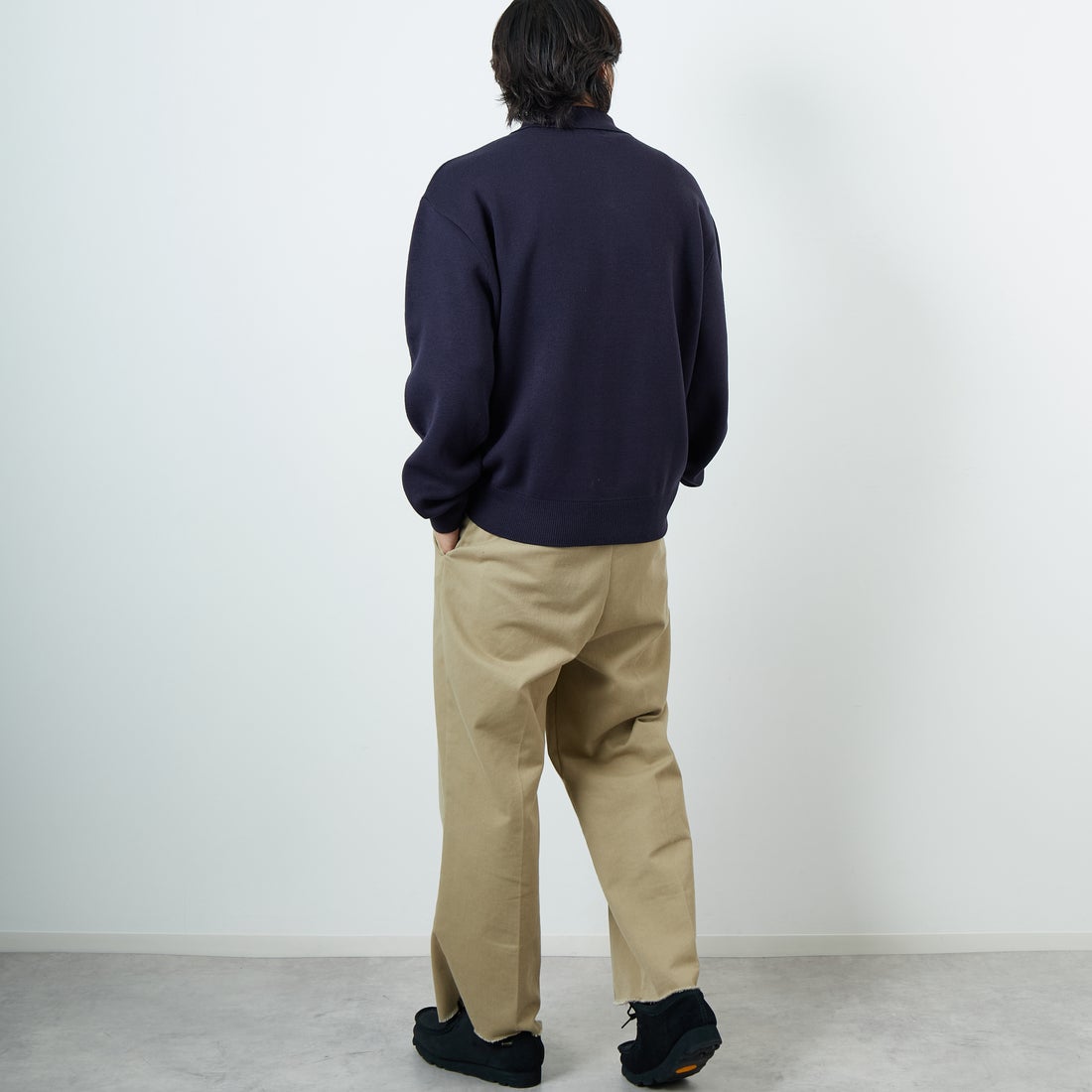 THE FOX [ザフォックス] 別注 ポロカラーニット [JFL25AW-04-JF] NAVY &&モデル身長：179cm 着用サイズ：L&&