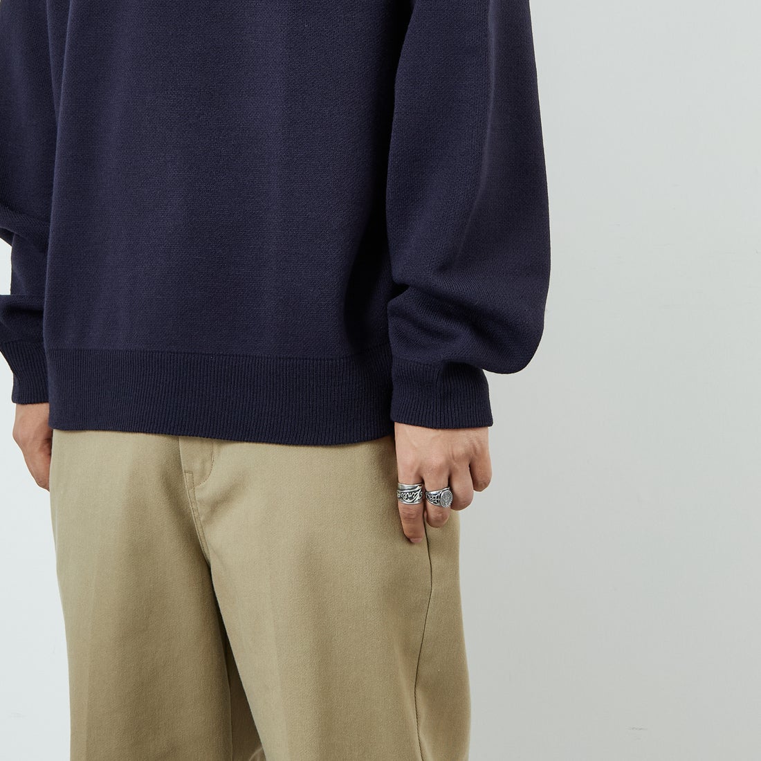 THE FOX [ザフォックス] 別注 ポロカラーニット [JFL25AW-04-JF] NAVY &&モデル身長：179cm 着用サイズ：L&&