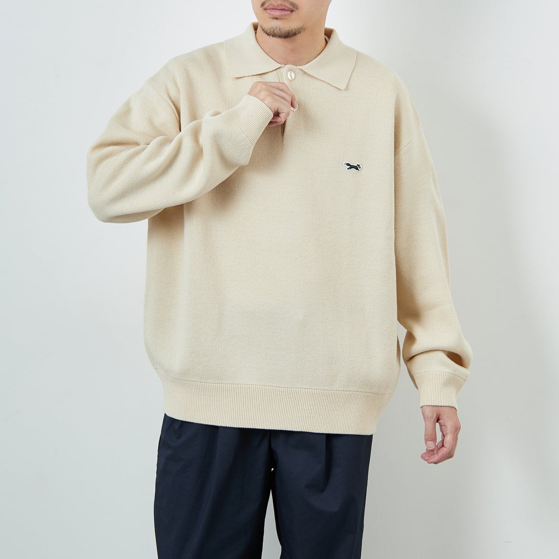THE FOX [ザフォックス] 別注 ポロカラーニット [JFL25AW-04-JF] NATURAL &&モデル身長：168cm 着用サイズ：L&&