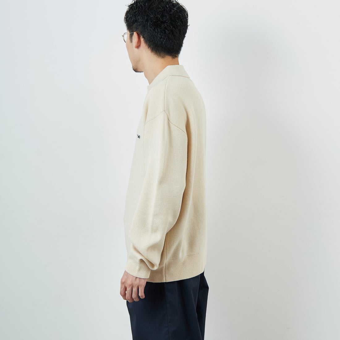 THE FOX [ザフォックス] 別注 ポロカラーニット [JFL25AW-04-JF] NATURAL &&モデル身長：168cm 着用サイズ：L&&