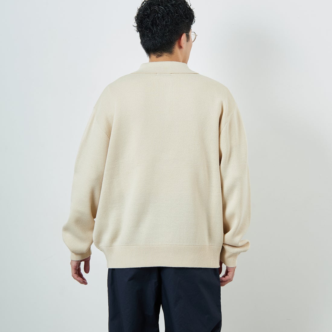 THE FOX [ザフォックス] 別注 ポロカラーニット [JFL25AW-04-JF] NATURAL &&モデル身長：168cm 着用サイズ：L&&