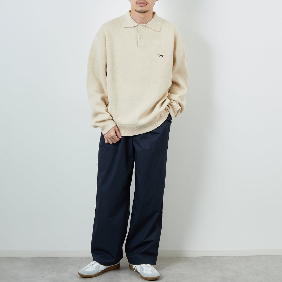 THE FOX [ザフォックス] 別注 ポロカラーニット [JFL25AW-04-JF] NATURAL &&モデル身長：168cm 着用サイズ：L&&