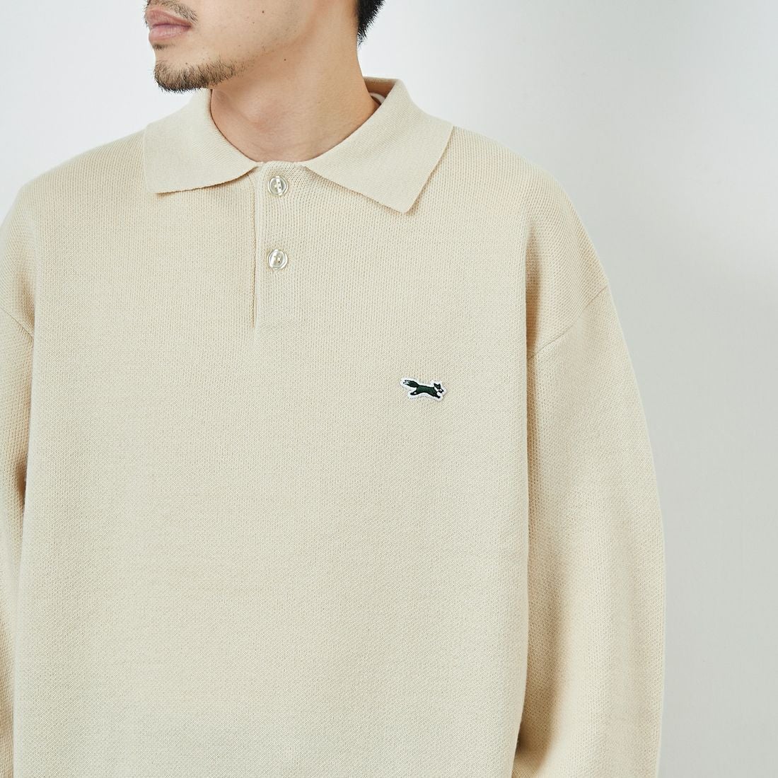 THE FOX [ザフォックス] 別注 ポロカラーニット [JFL25AW-04-JF] NATURAL &&モデル身長：168cm 着用サイズ：L&&