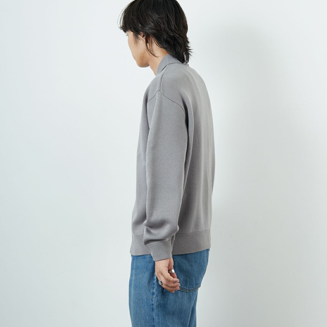 THE FOX [ザフォックス] 別注 ポロカラーニット [JFL25AW-04-JF] GRAY &&モデル身長：179cm 着用サイズ：M&&