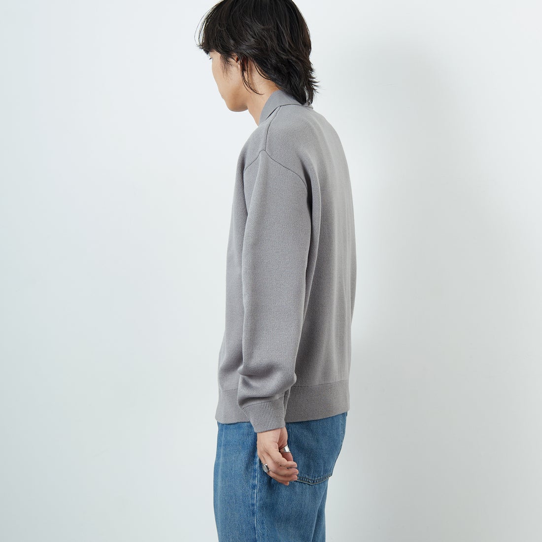 THE FOX [ザフォックス] 別注 ポロカラーニット [JFL25AW-04-JF] GRAY &&モデル身長：179cm 着用サイズ：M&&