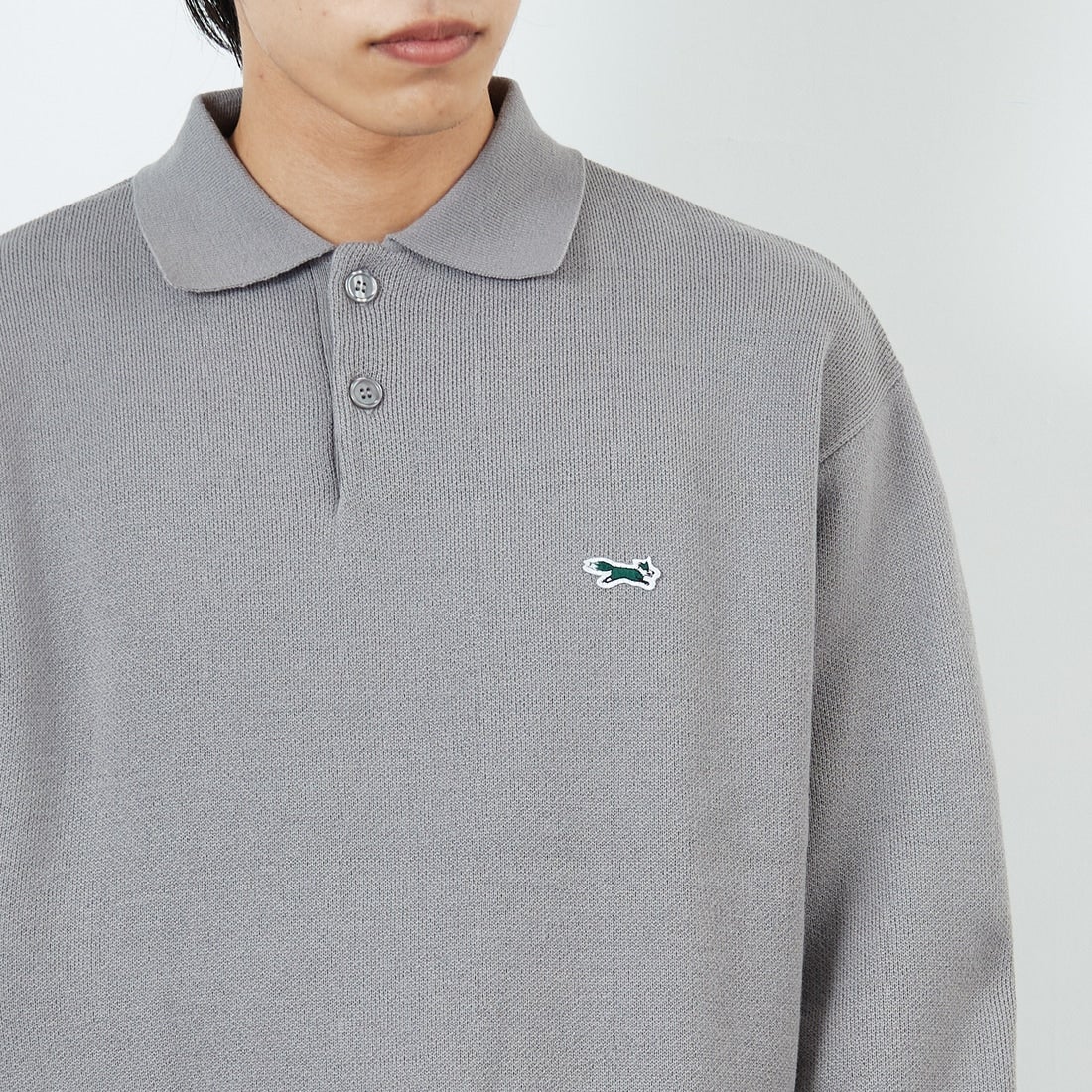 THE FOX [ザフォックス] 別注 ポロカラーニット [JFL25AW-04-JF] GRAY &&モデル身長：179cm 着用サイズ：M&&
