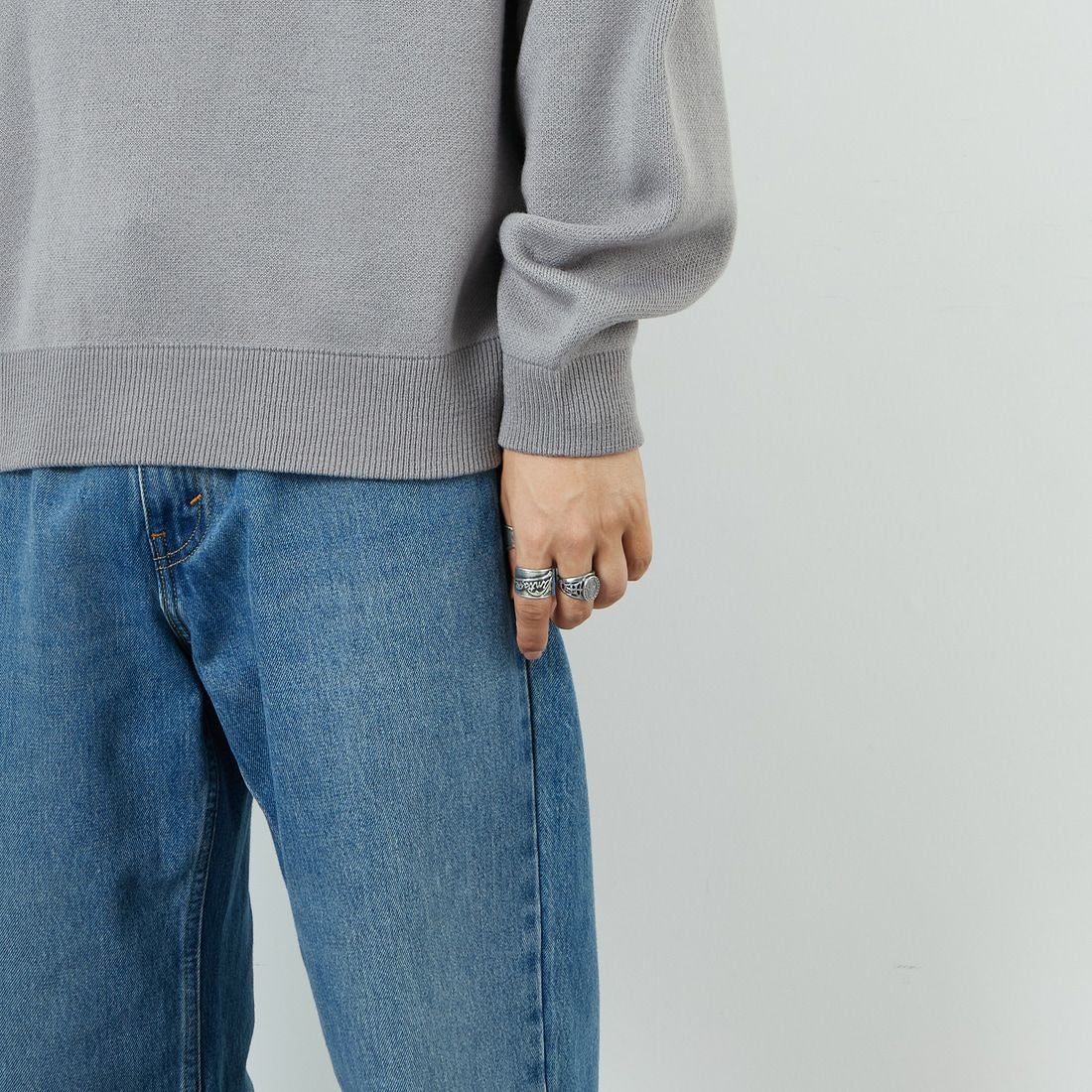 THE FOX [ザフォックス] 別注 ポロカラーニット [JFL25AW-04-JF] GRAY &&モデル身長：179cm 着用サイズ：M&&