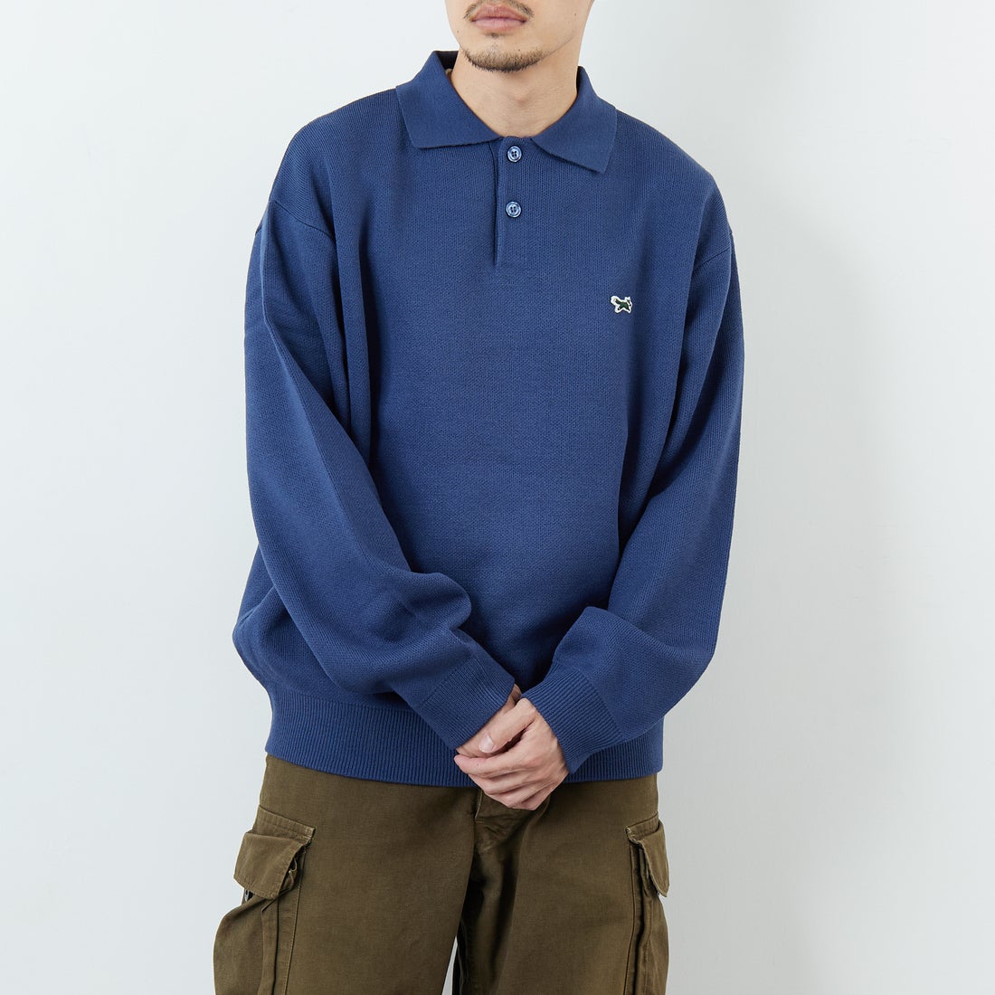 THE FOX [ザフォックス] 別注 ポロカラーニット [JFL25AW-04-JF] BLUE &&モデル身長：168cm 着用サイズ：M&&