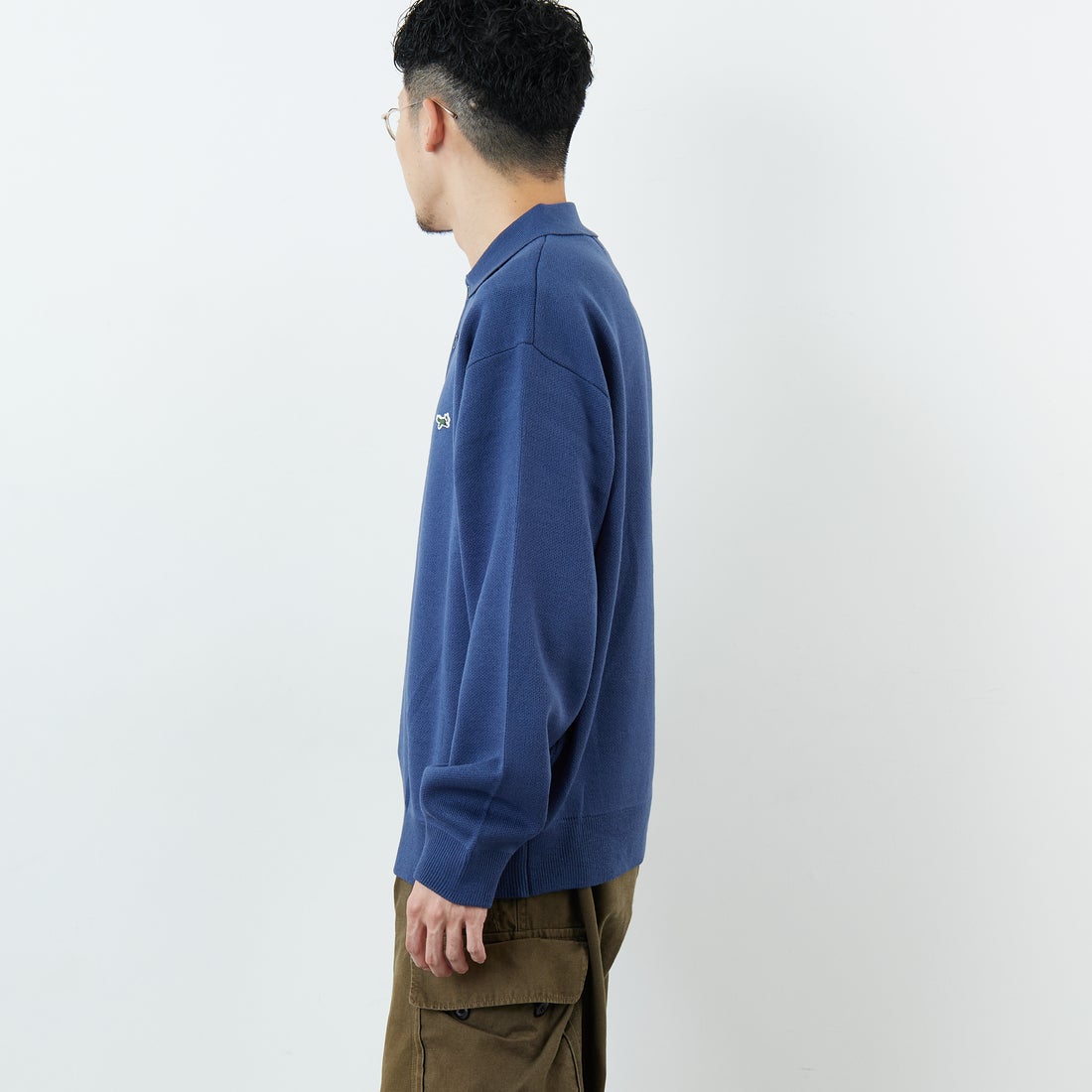 THE FOX [ザフォックス] 別注 ポロカラーニット [JFL25AW-04-JF] BLUE &&モデル身長：168cm 着用サイズ：M&&