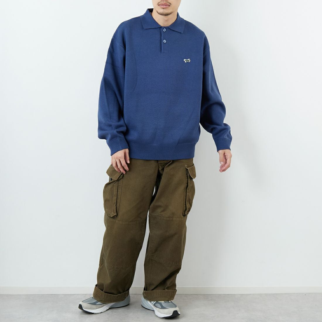 THE FOX [ザフォックス] 別注 ポロカラーニット [JFL25AW-04-JF] BLUE &&モデル身長：168cm 着用サイズ：M&&