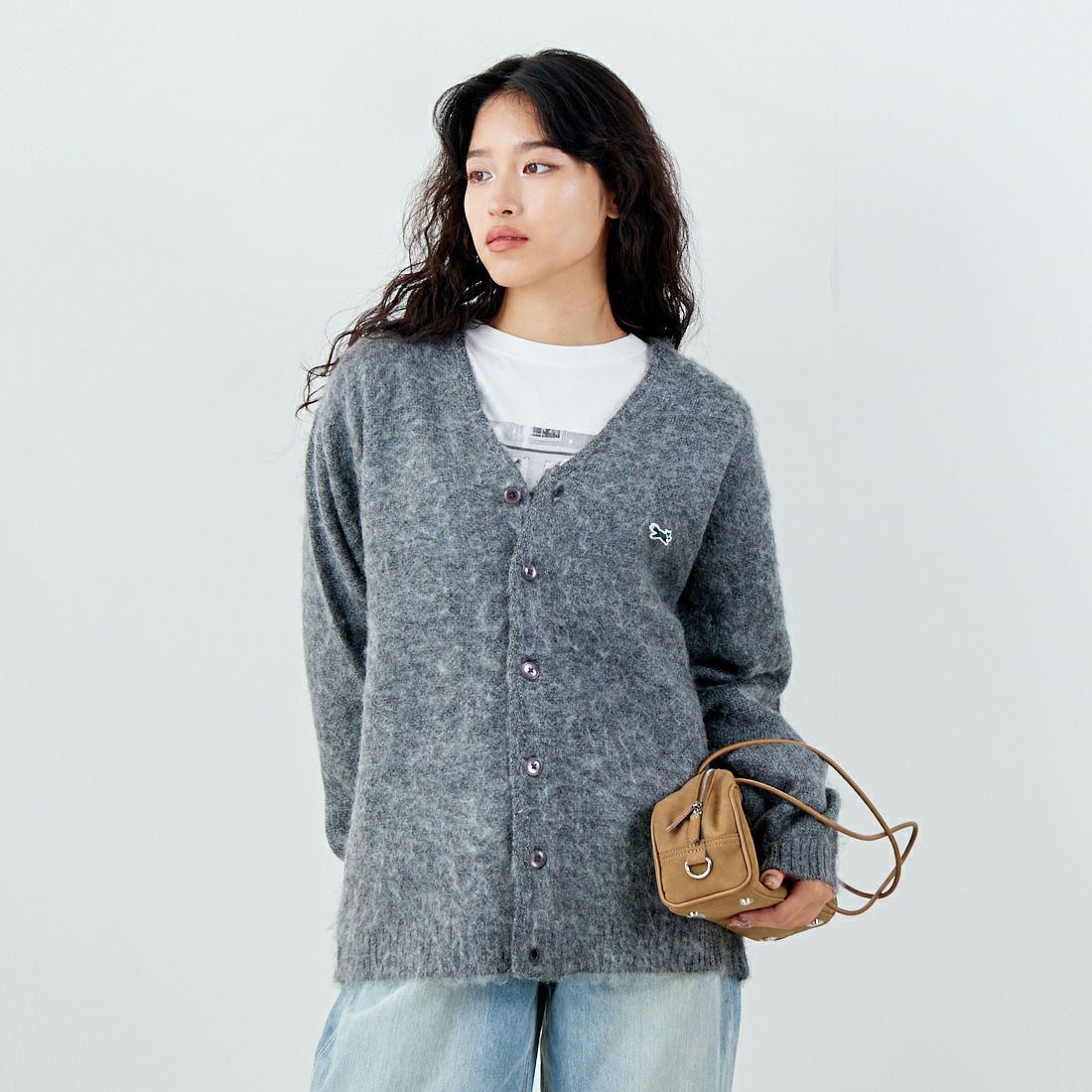 THE FOX [ザフォックス] 別注 シャギーニットカーディガン [JFL25AW-05-JF] GRAY &&モデル身長：162cm 着用サイズ：S&&