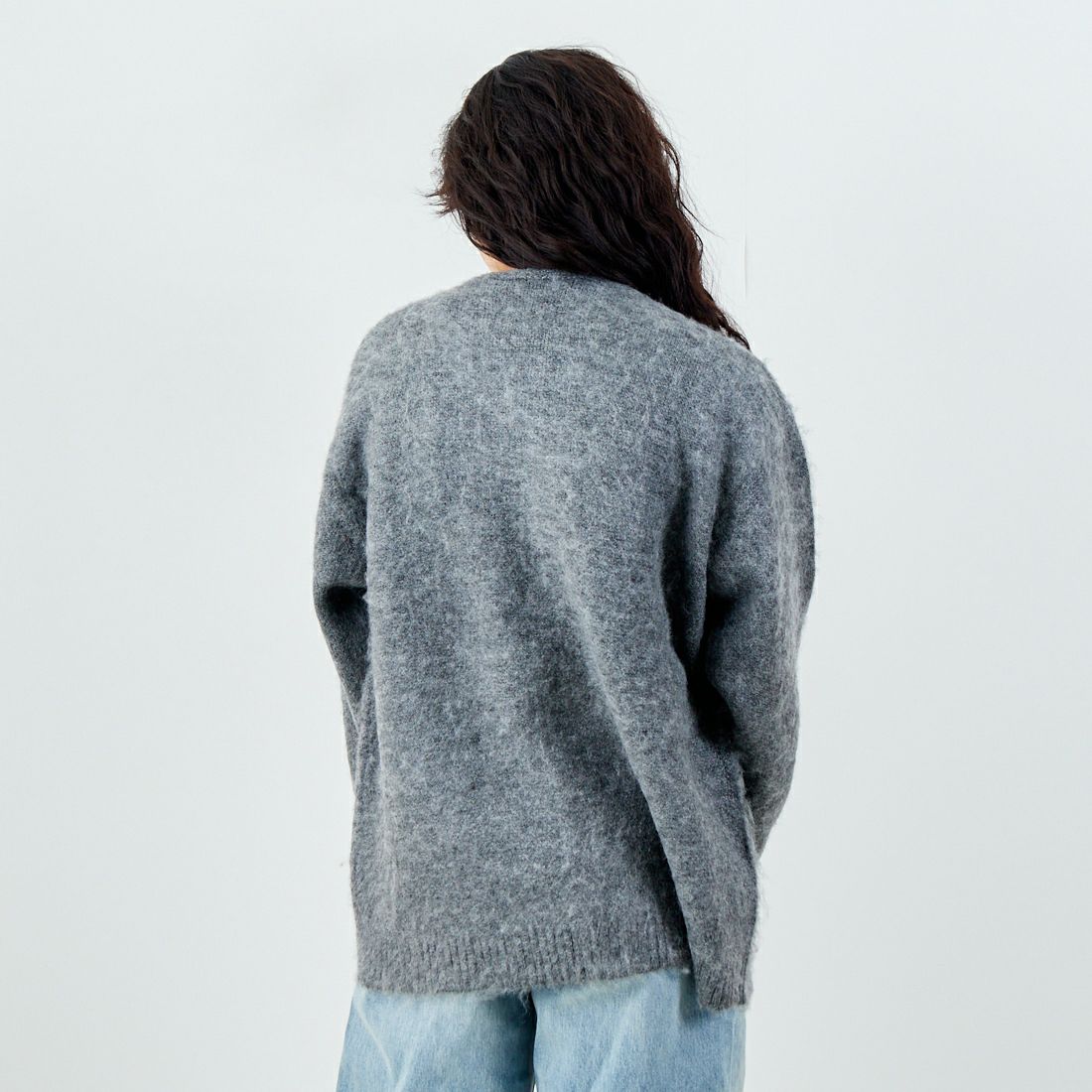 THE FOX [ザフォックス] 別注 シャギーニットカーディガン [JFL25AW-05-JF] GRAY &&モデル身長：162cm 着用サイズ：S&&