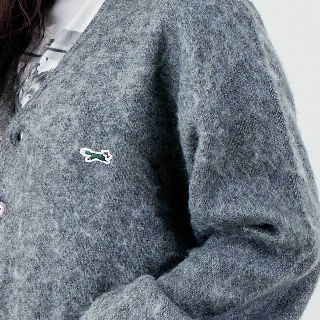 THE FOX [ザフォックス] 別注 シャギーニットカーディガン [JFL25AW-05-JF] GRAY &&モデル身長：162cm 着用サイズ：S&&