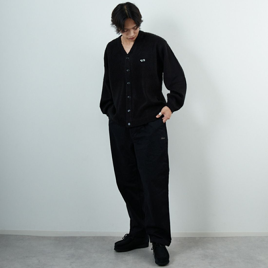 THE FOX [ザフォックス] 別注 シャギーニットカーディガン [JFL25AW-05-JF] BLACK &&モデル身長：179cm 着用サイズ：M&&