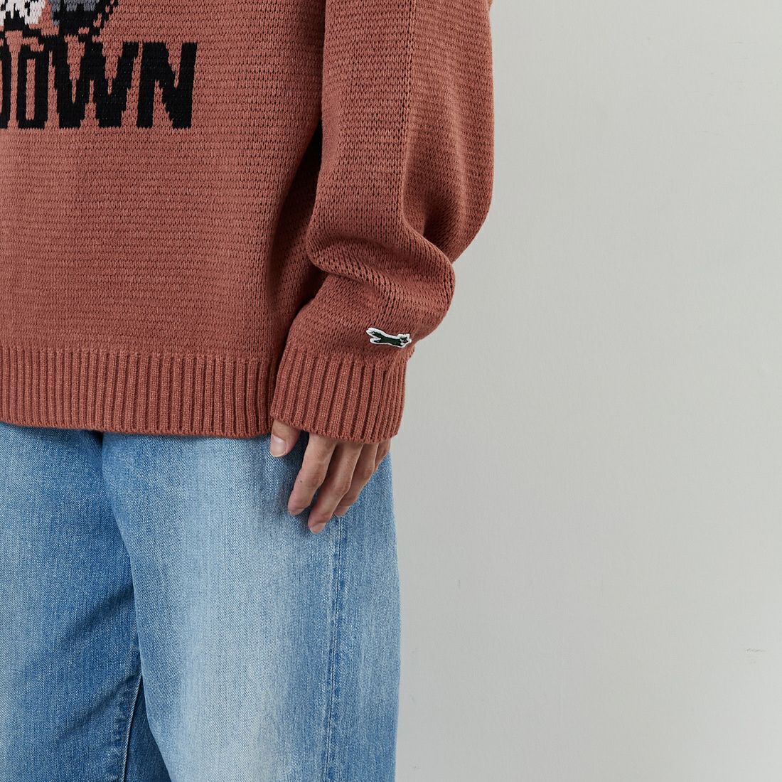 THE FOX [ザフォックス] 別注 アニマル柄クルーネックジャガードニット [JFL25AW-09-JF] PINK &&モデル身長：168cm 着用サイズ：M&&