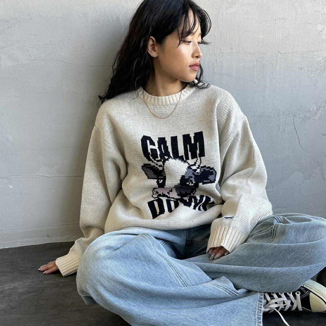 THE FOX [ザフォックス] 別注 アニマル柄クルーネックジャガードニット