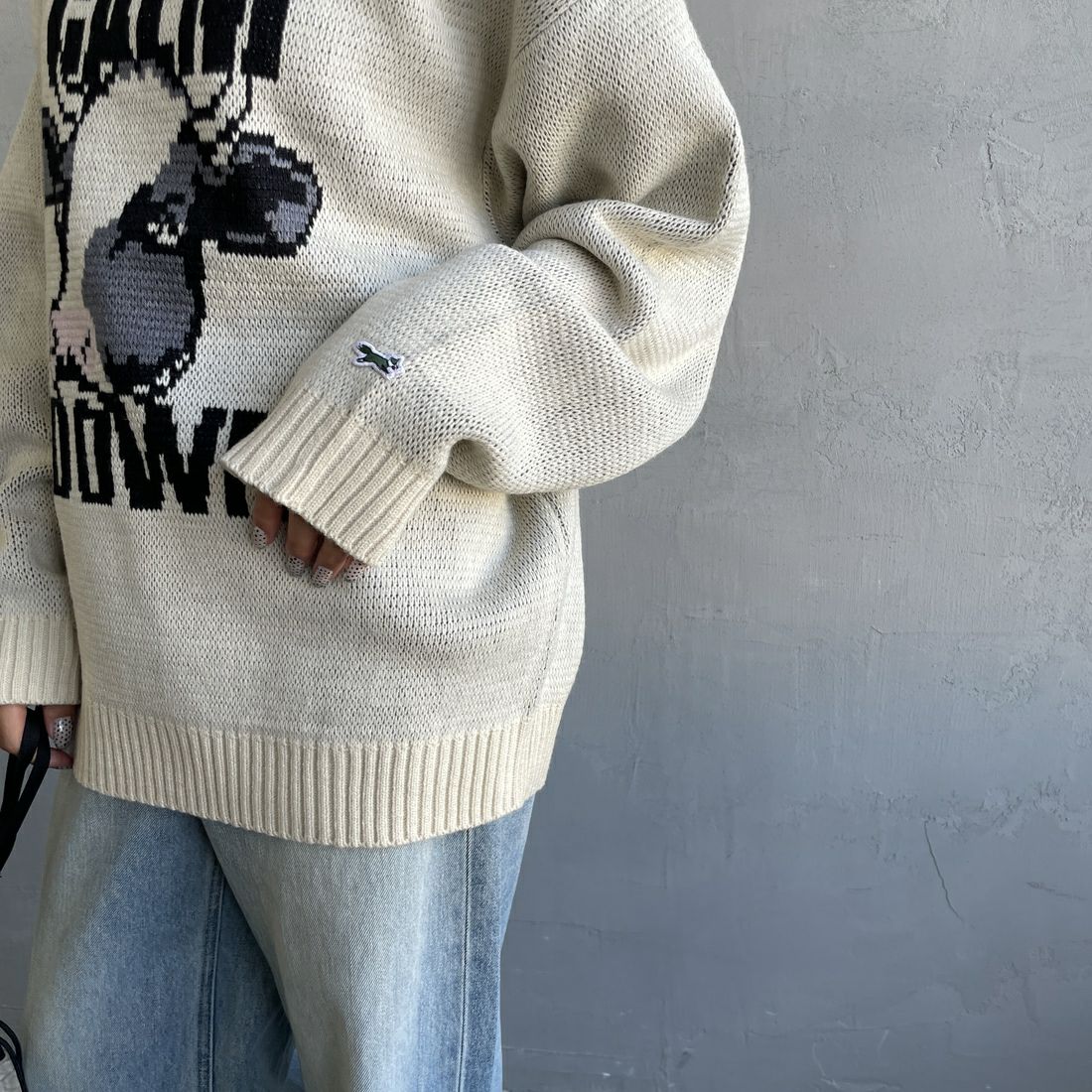 THE FOX [ザフォックス] 別注 アニマル柄クルーネックジャガードニット [JFL25AW-09-JF] NATURAL &&モデル身長：162cm 着用サイズ：S&&