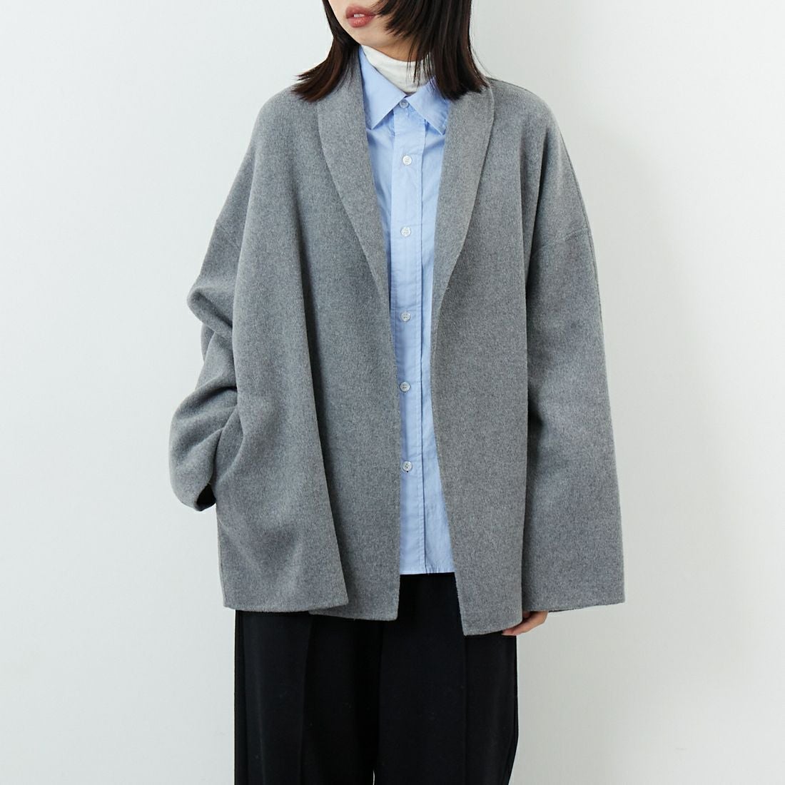 Jeans Factory Clothes [ジーンズファクトリークローズ] リバーウールコート [21256054] 002 ｸﾞﾚｰ &&モデル身長：162cm 着用サイズ：F&&