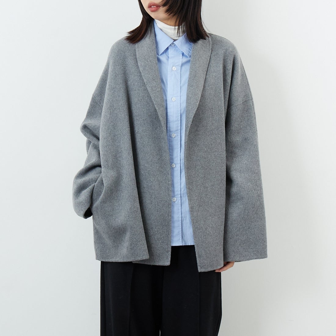 Jeans Factory Clothes [ジーンズファクトリークローズ] リバーウールコート [21256054] 002 ｸﾞﾚｰ &&モデル身長：162cm 着用サイズ：F&&