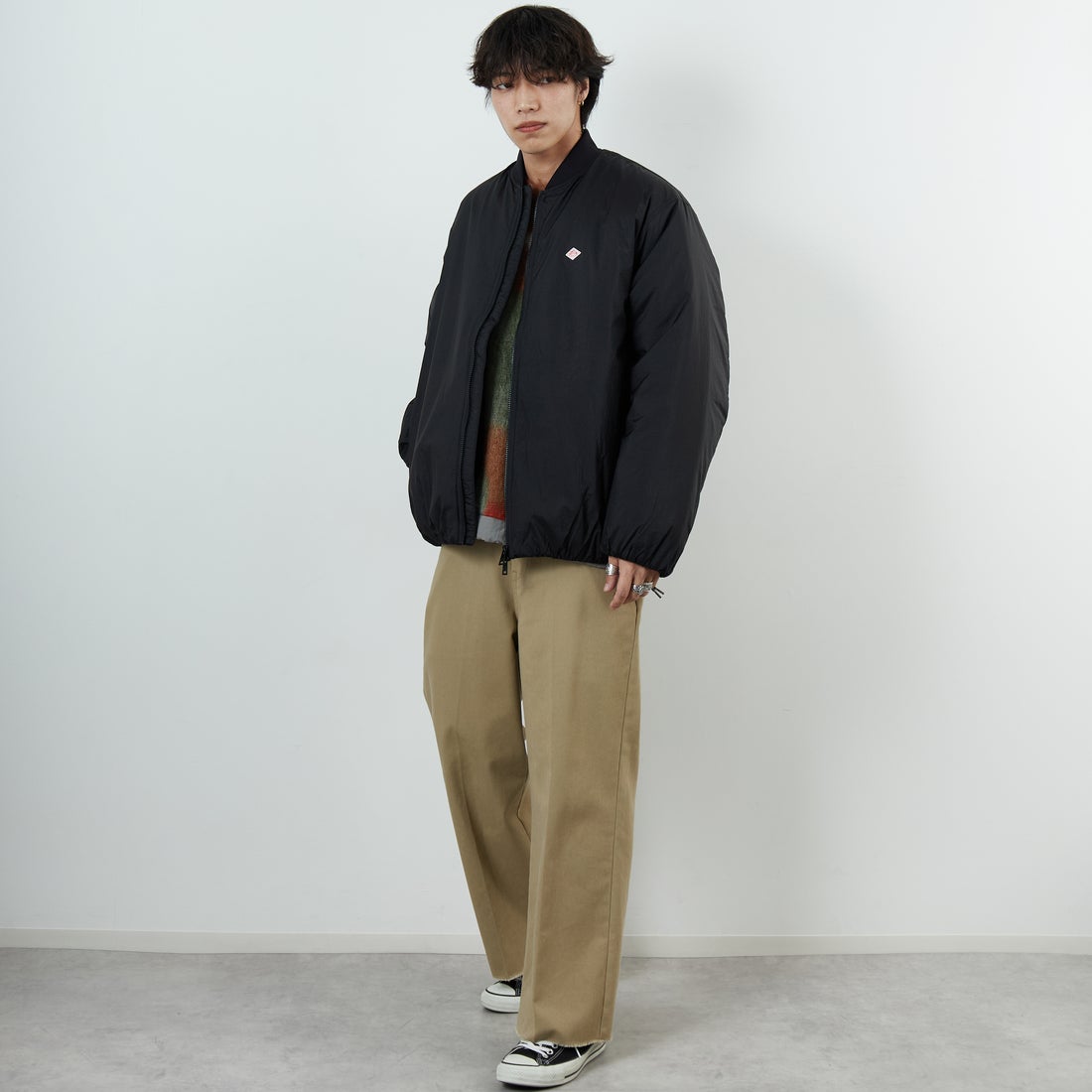 DANTON [ダントン] ナイロンボンバージャケット [DT-A0705PRD] BLACK &&モデル身長：179cm 着用サイズ：M&&