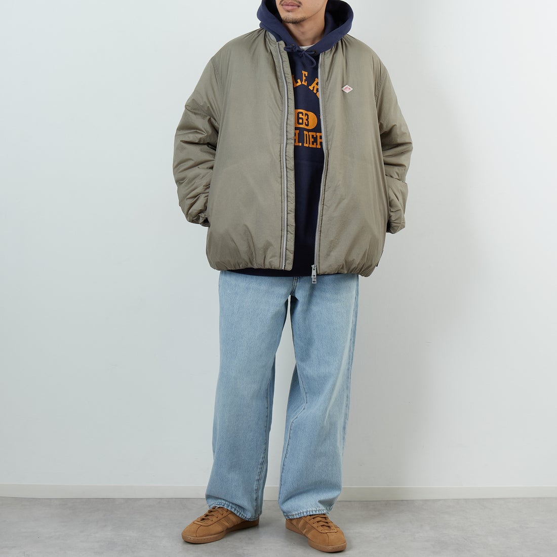 DANTON [ダントン] ナイロンボンバージャケット [DT-A0705PRD] GREIGE &&モデル身長：168cm 着用サイズ：S&&