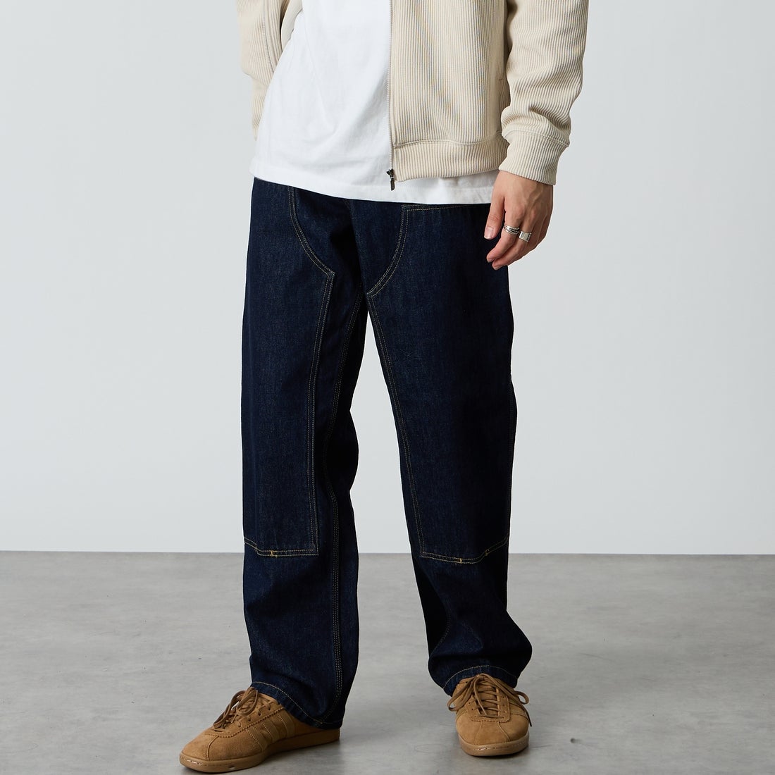 carhartt WIP [カーハートダブリューアイピー] デニムダブルニーパンツ [I032699] BLUE RINSE &&モデル身長：177cm 着用サイズ：30&&