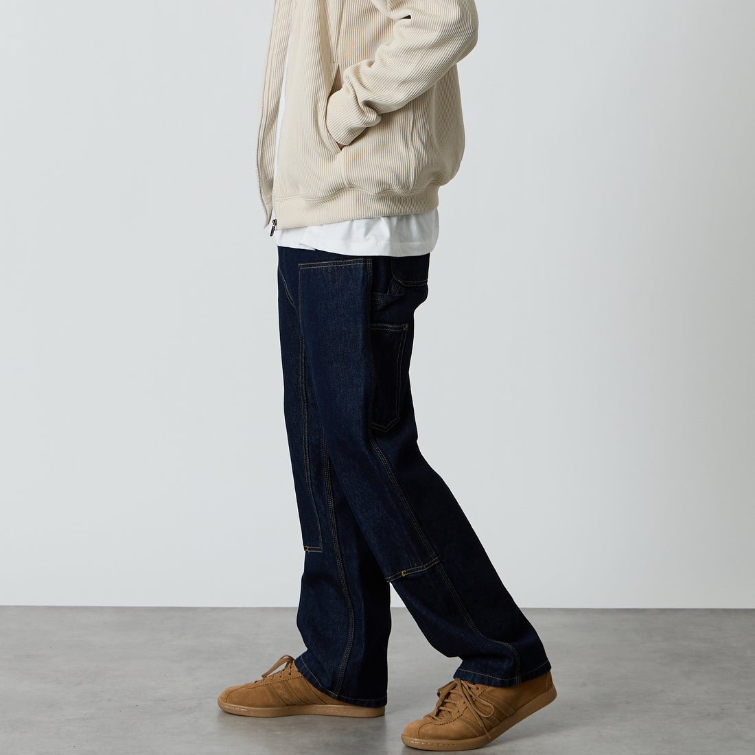 carhartt WIP [カーハートダブリューアイピー] デニムダブルニーパンツ [I032699] BLUE RINSE &&モデル身長：177cm 着用サイズ：30&&