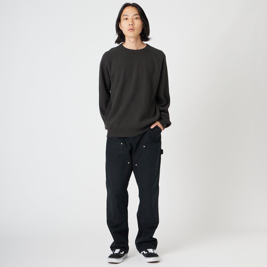 carhartt WIP [カーハートダブリューアイピー] ダブルニーパンツ [I034796] BLACK &&モデル身長：175cm 着用サイズ：30&&
