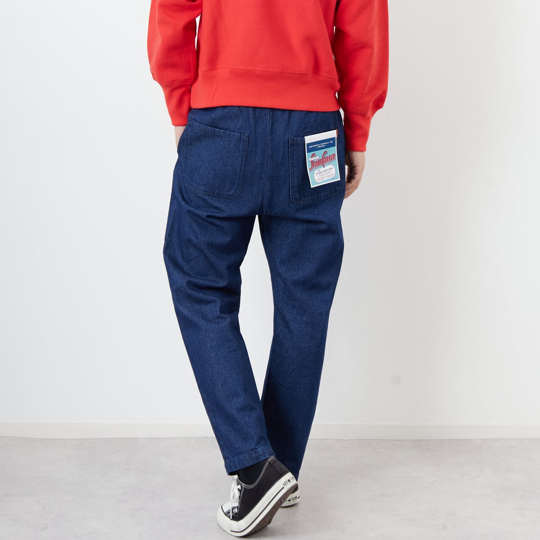 UNIVERSAL OVERALL [ユニバーサルオーバーオール] 別注 シェフパンツ [U2533601IN-JF] O.W DENIM &&モデル身長：179cm 着用サイズ：S&&
