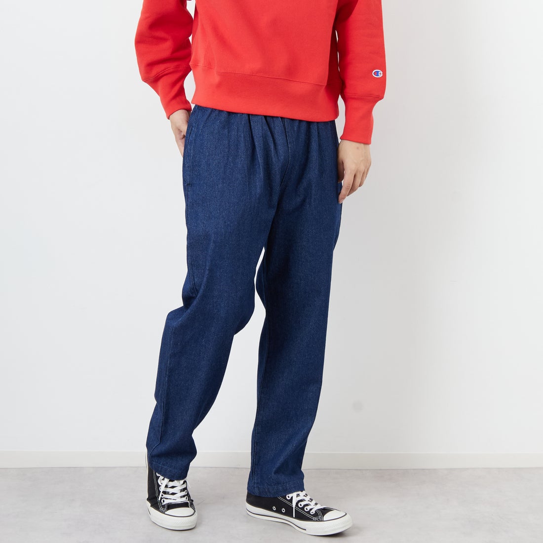 UNIVERSAL OVERALL [ユニバーサルオーバーオール] 別注 シェフパンツ [U2533601IN-JF] O.W DENIM &&モデル身長：179cm 着用サイズ：M&&