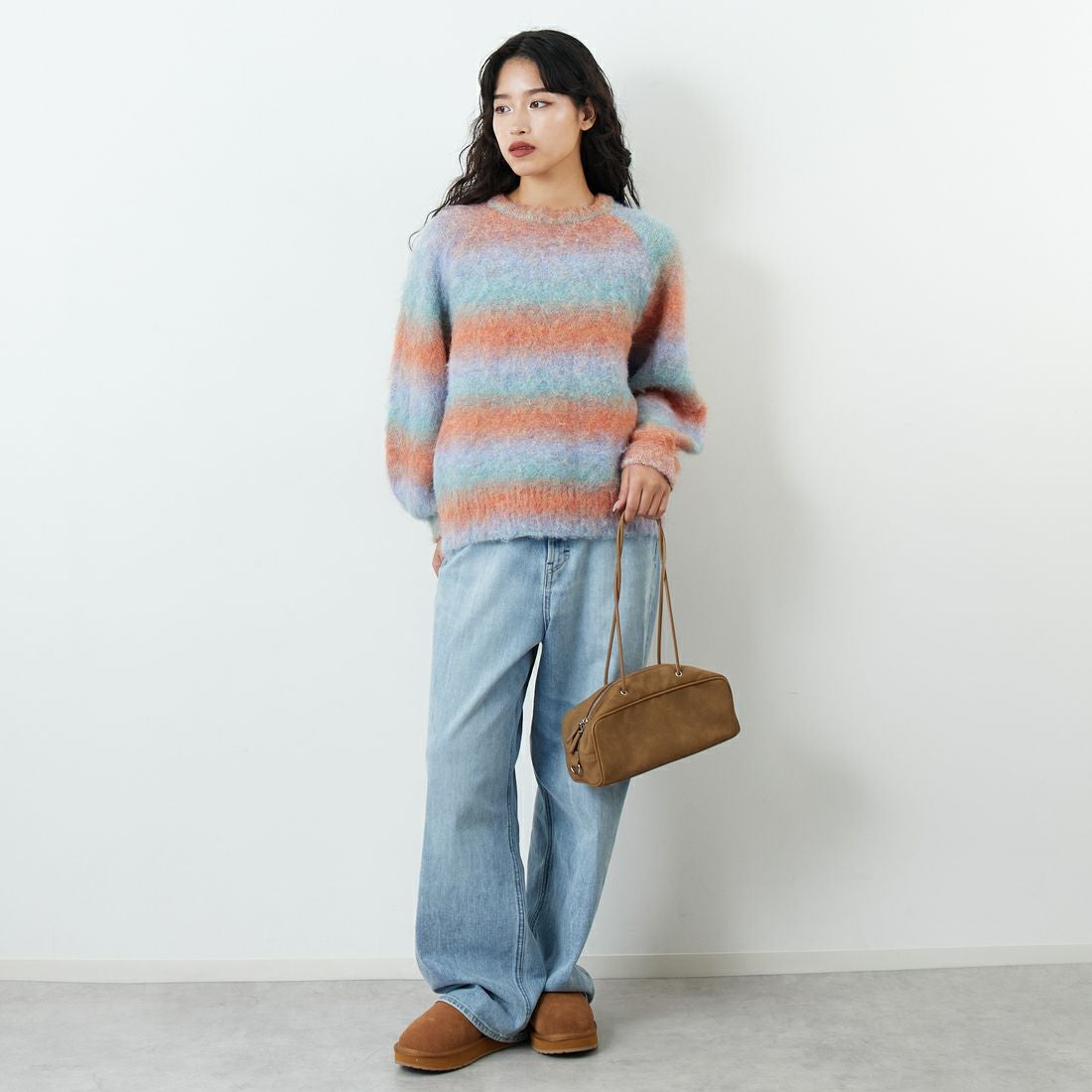 CLOCHE [クロシェ] マルチカラーニットトップス [55285552] ｵﾚﾝｼﾞ &&モデル身長：162cm 着用サイズ：2&&