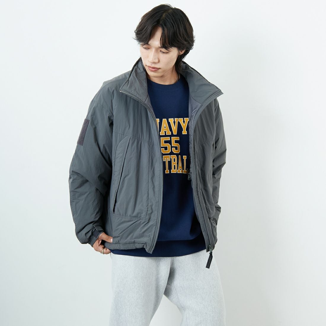 WILD THINGS [ワイルドシングス] ショートモンスターパーカー [WT25102SK] GREY &&モデル身長：179cm 着用サイズ：L&&