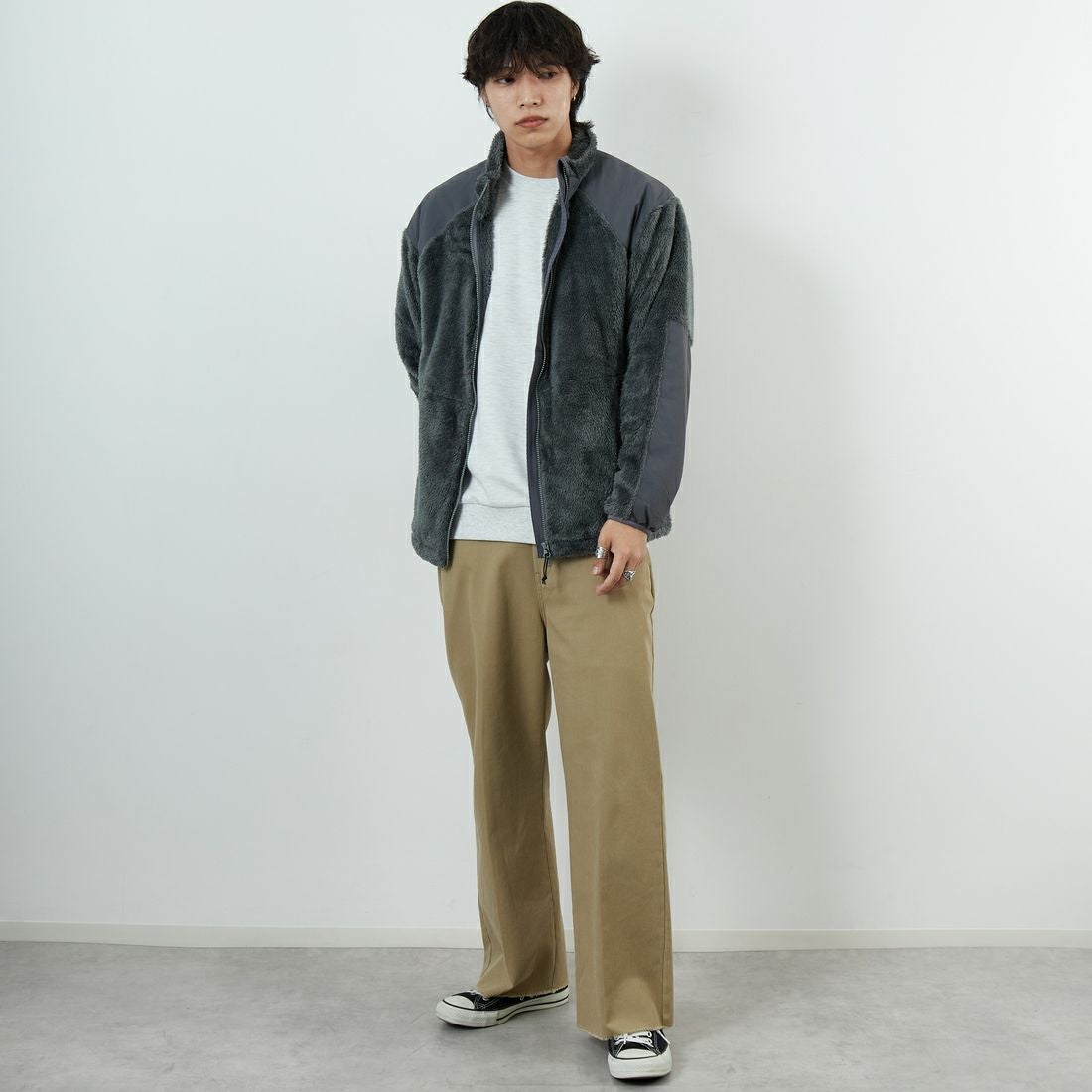 WILD THINGS [ワイルドシングス] LEVEL3 シャギージャケット [WT252-026] F.GREY &&モデル身長：179cm 着用サイズ：M&&