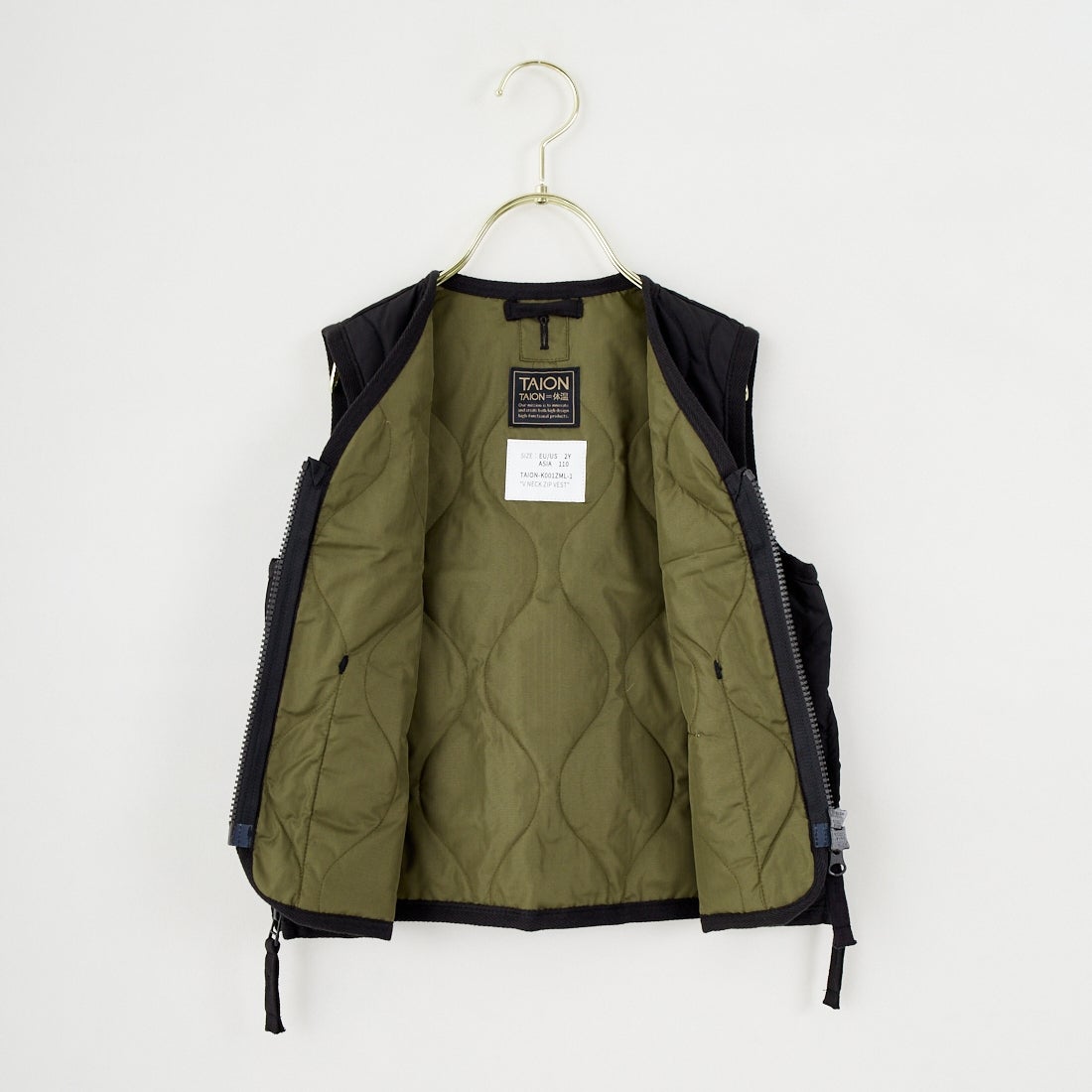 TAION [タイオン] キッズ ミリタリー Vネックジップダウンベスト