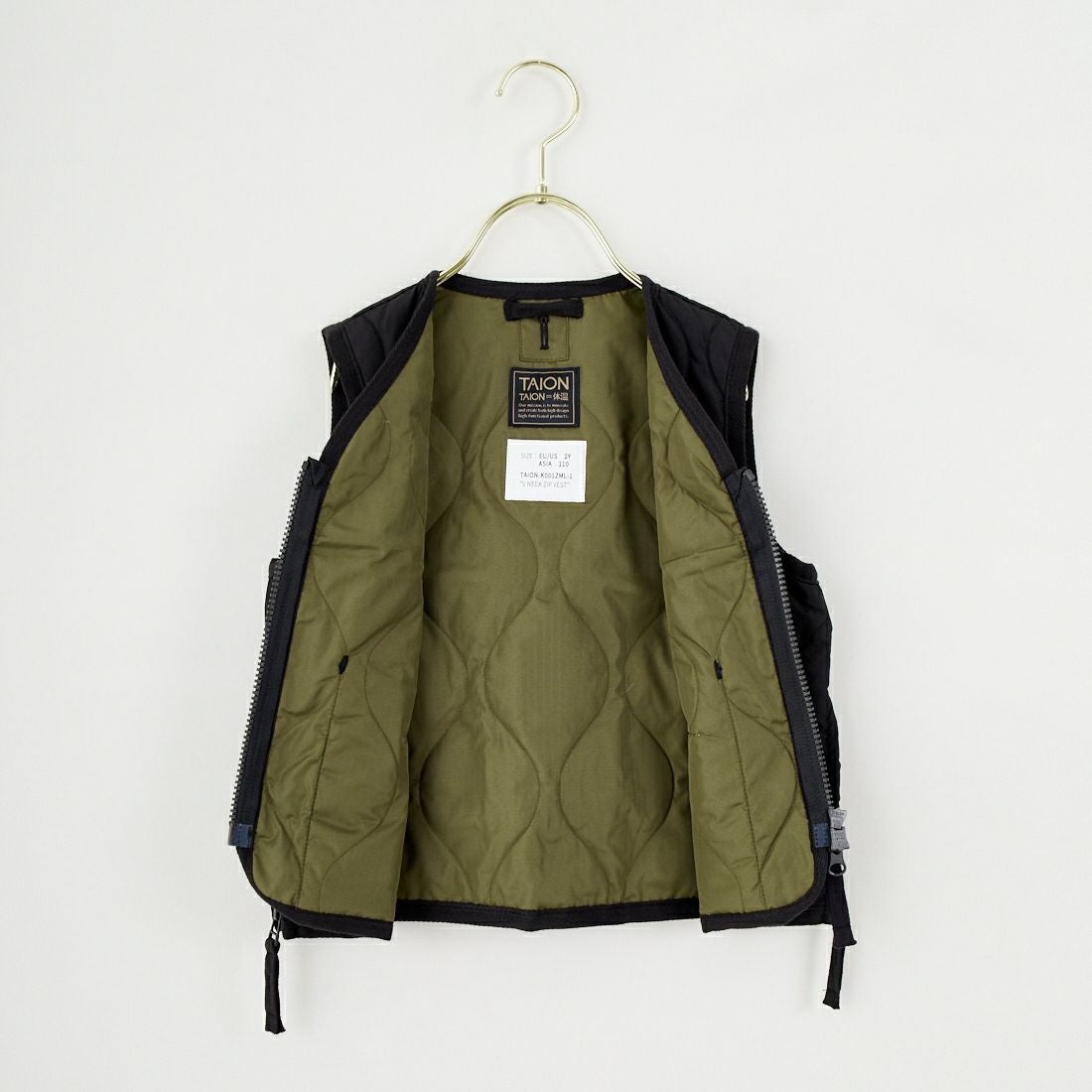 TAION [タイオン] キッズ ミリタリー Vネックジップダウンベスト [TAION-K001ZML-1] BLACK