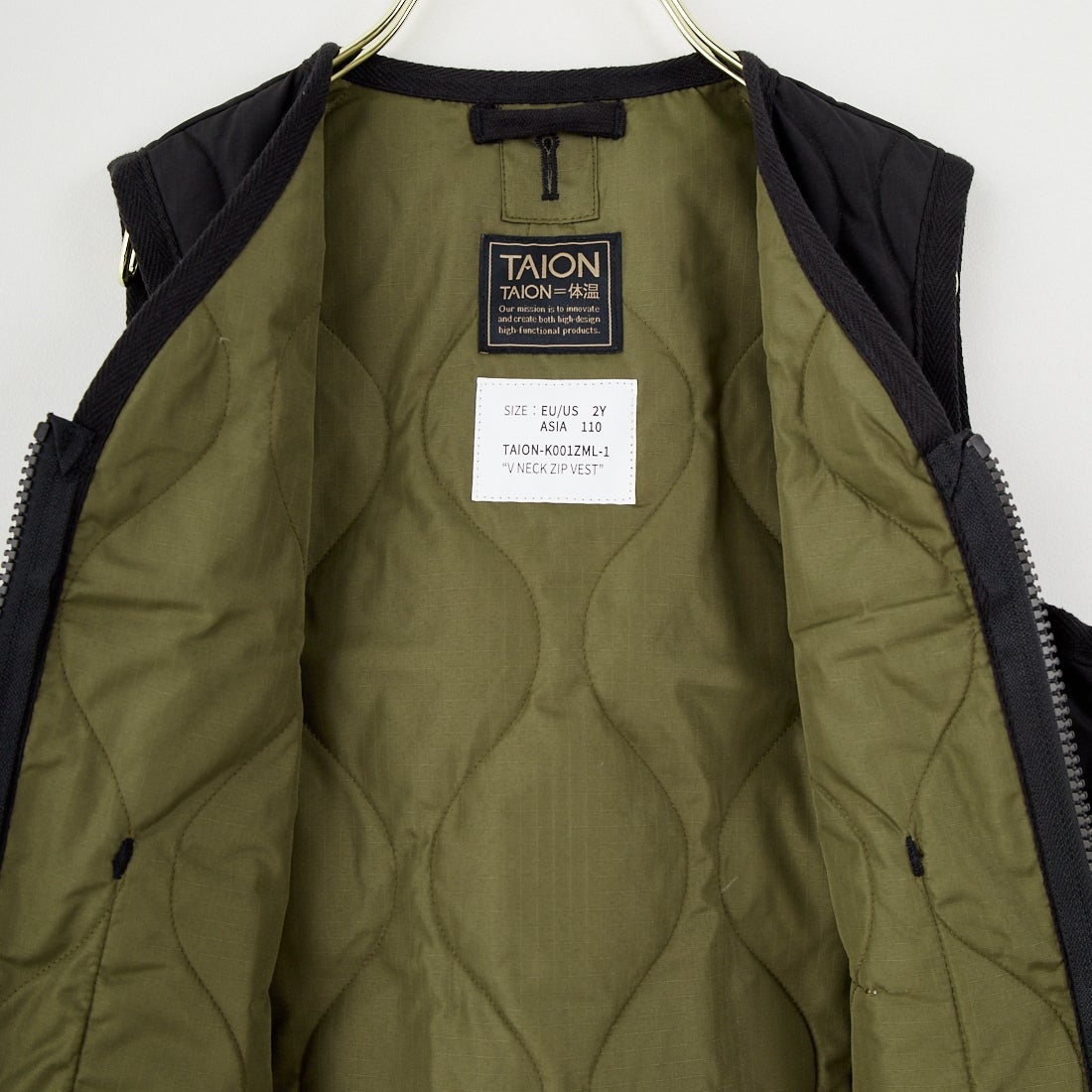 TAION [タイオン] キッズ ミリタリー Vネックジップダウンベスト [TAION-K001ZML-1] BLACK