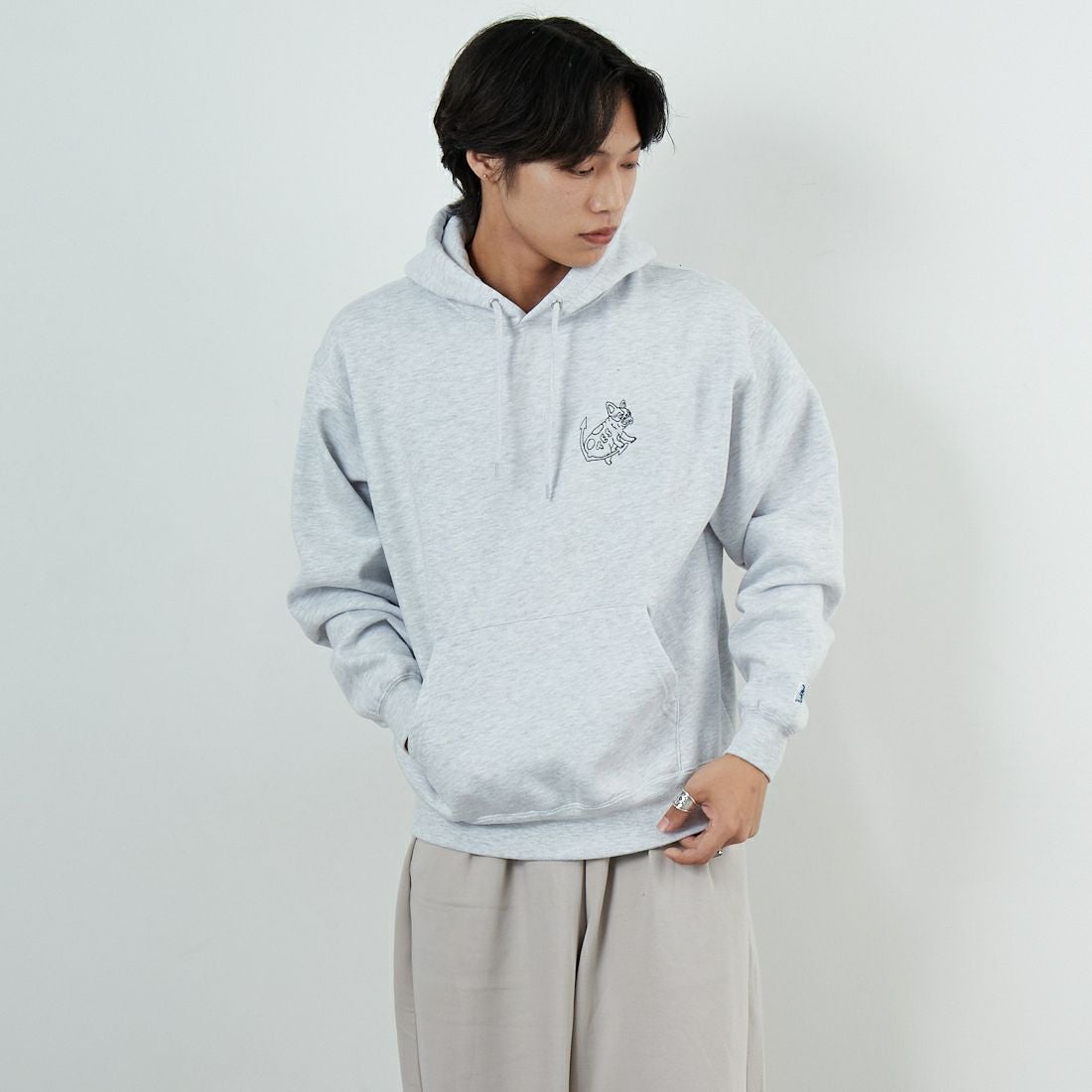 The Endless Summer [エンドレスサマー] バンダナ刺繍 ビッグスウェットパーカー [C-25774301] 06 OATMEAL &&モデル身長：179cm 着用サイズ：M&&