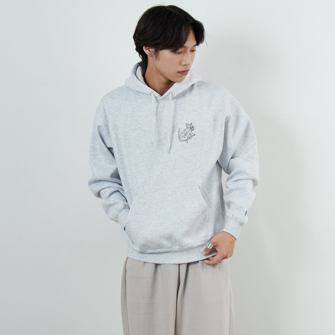 The Endless Summer [エンドレスサマー] バンダナ刺繍 ビッグスウェットパーカー [C-25774301] 06 OATMEAL &&モデル身長：179cm 着用サイズ：M&&