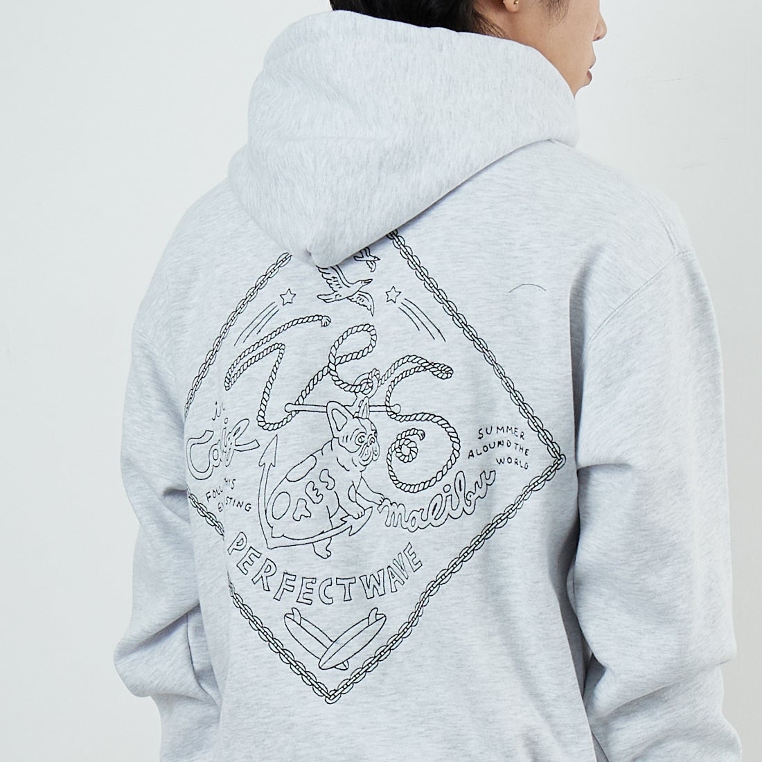 The Endless Summer [エンドレスサマー] バンダナ刺繍 ビッグスウェットパーカー [C-25774301] 06 OATMEAL &&モデル身長：179cm 着用サイズ：M&&